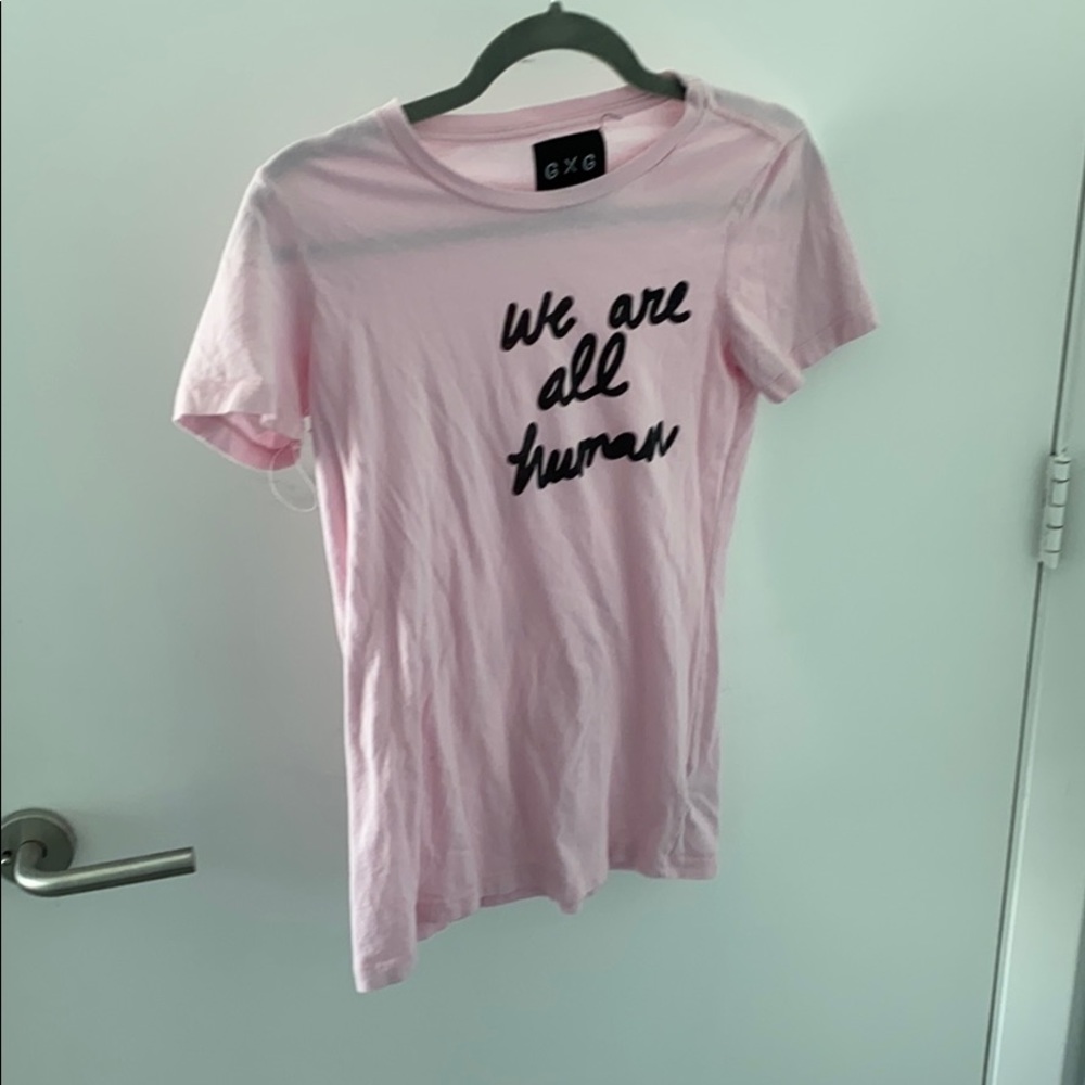 Pink “we are all human” tee
